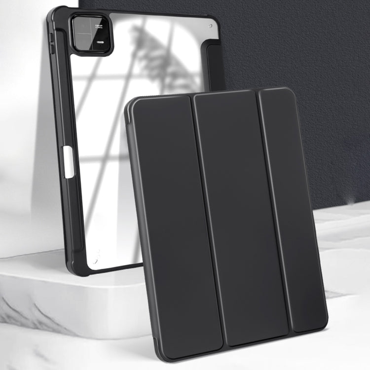 3-fold Clear PC Smart Leather Tablet Case with Pen Slot, For Xiaomi Pad 6 / 6 Pro