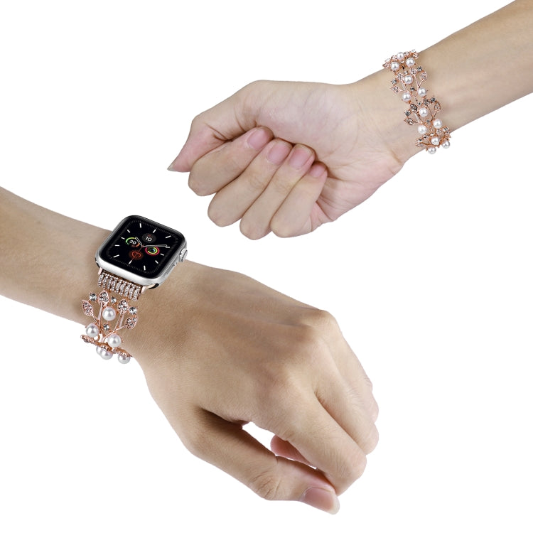 Four-leaf Bead Metal Watch Band, For Apple Watch 8 41mm, For Apple Watch 8 45mm, For Apple Watch SE 2022 40mm, For Apple Watch SE 2022 44mm, For Apple Watch 7 41mm, For Apple Watch 7 45mm, For Apple Watch SE 40mm, For Apple Watch SE 44mm