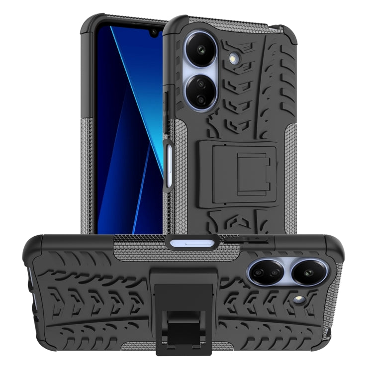 Tire Texture TPU + PC Phone Case with Holder, For Xiaomi Redmi A3 4G, For Xiaomi Redmi Note 13 4G, For Xiaomi Poco C65, For Xiaomi Redmi Note 13 5G Global, For Xiaomi Redmi 13C 4G, For Xiaomi Redmi Note 13 Pro+ 5G