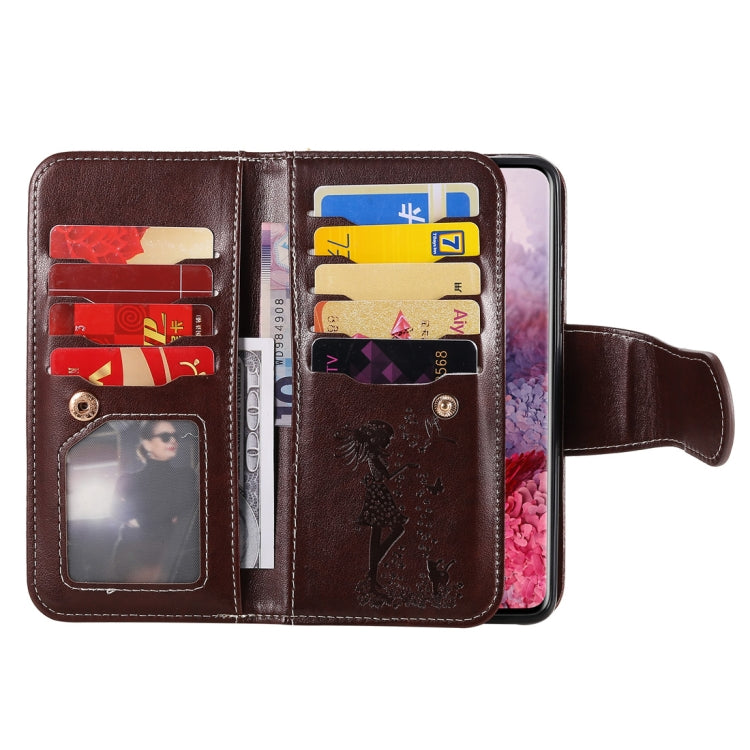 Woman and Cat Embossed Horizontal Flip Leather Case, with Card Slots & Holder & Wallet & Photo Frame & Mirror & Lanyard, For Samsung Galaxy S20, For Samsung Galaxy S20+