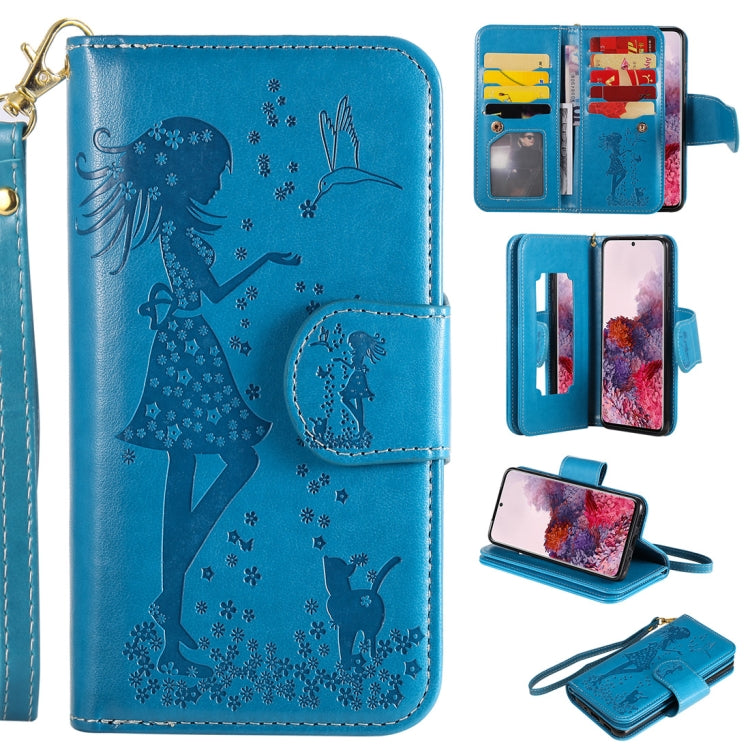 Woman and Cat Embossed Horizontal Flip Leather Case, with Card Slots & Holder & Wallet & Photo Frame & Mirror & Lanyard, For Samsung Galaxy S20, For Samsung Galaxy S20+