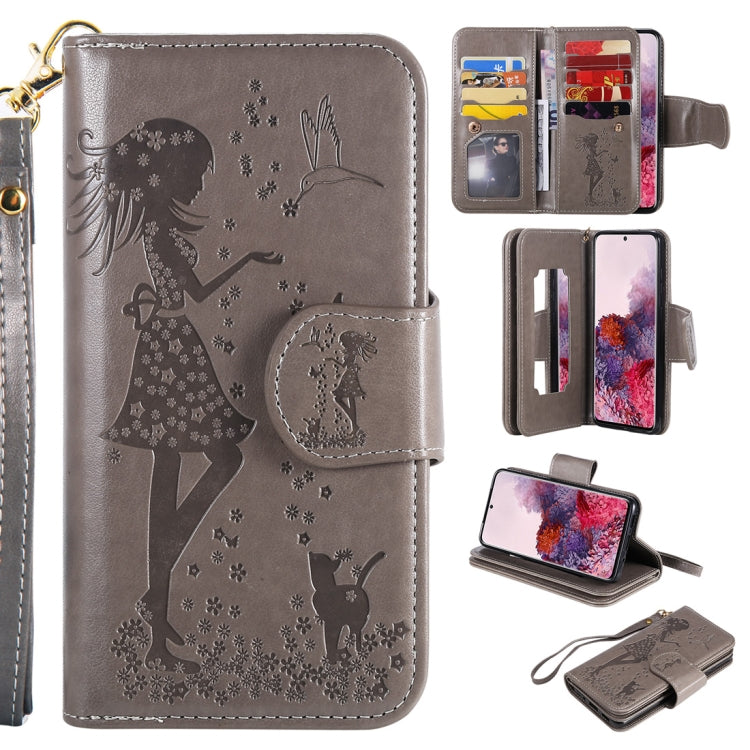 Woman and Cat Embossed Horizontal Flip Leather Case, with Card Slots & Holder & Wallet & Photo Frame & Mirror & Lanyard, For Samsung Galaxy S20, For Samsung Galaxy S20+