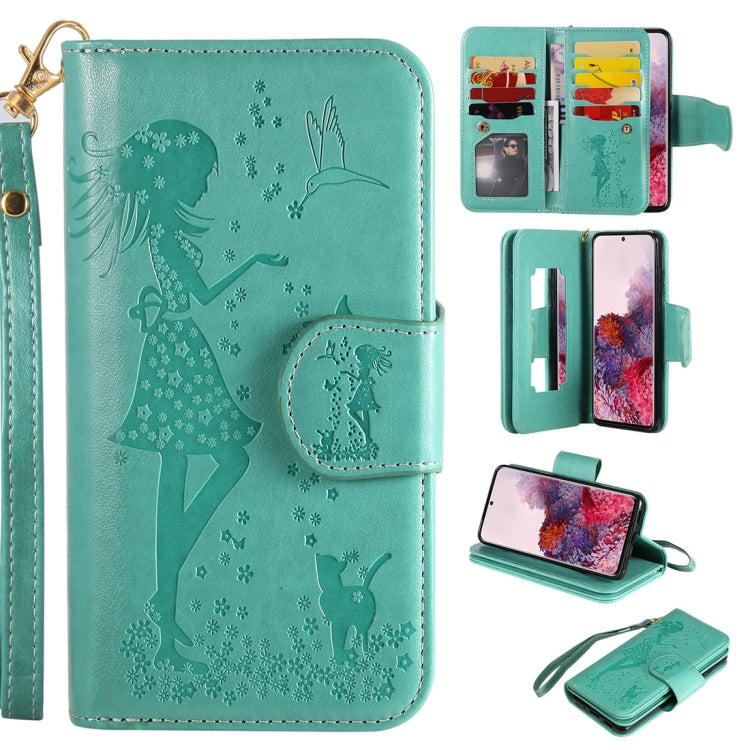 Woman and Cat Embossed Horizontal Flip Leather Case, with Card Slots & Holder & Wallet & Photo Frame & Mirror & Lanyard, For Samsung Galaxy S20, For Samsung Galaxy S20+