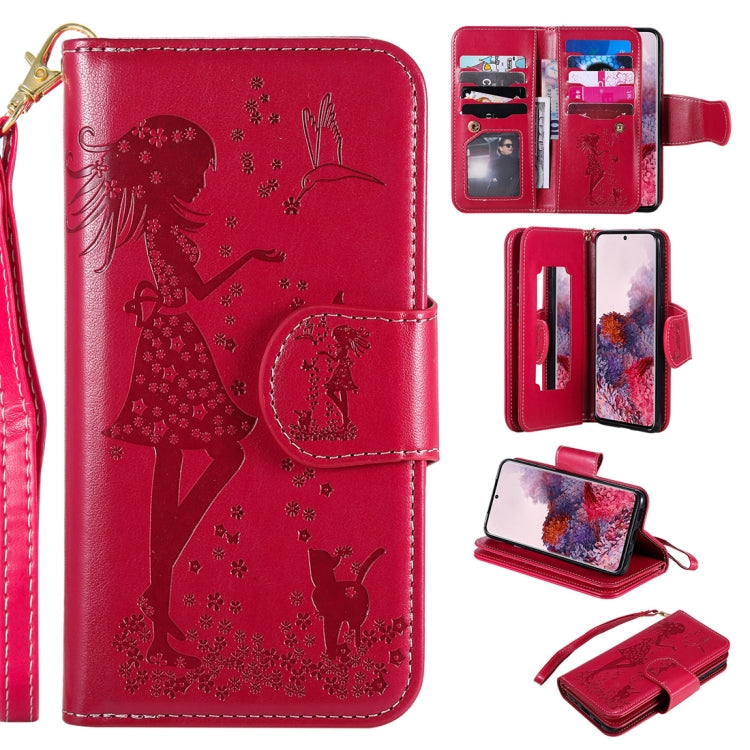 Woman and Cat Embossed Horizontal Flip Leather Case, with Card Slots & Holder & Wallet & Photo Frame & Mirror & Lanyard, For Samsung Galaxy S20, For Samsung Galaxy S20+