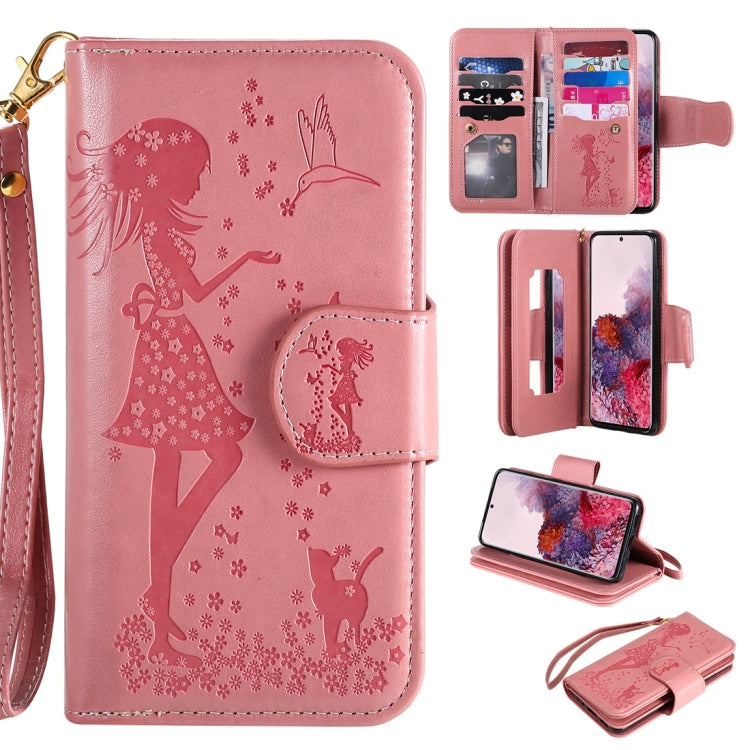 Woman and Cat Embossed Horizontal Flip Leather Case, with Card Slots & Holder & Wallet & Photo Frame & Mirror & Lanyard, For Samsung Galaxy S20, For Samsung Galaxy S20+