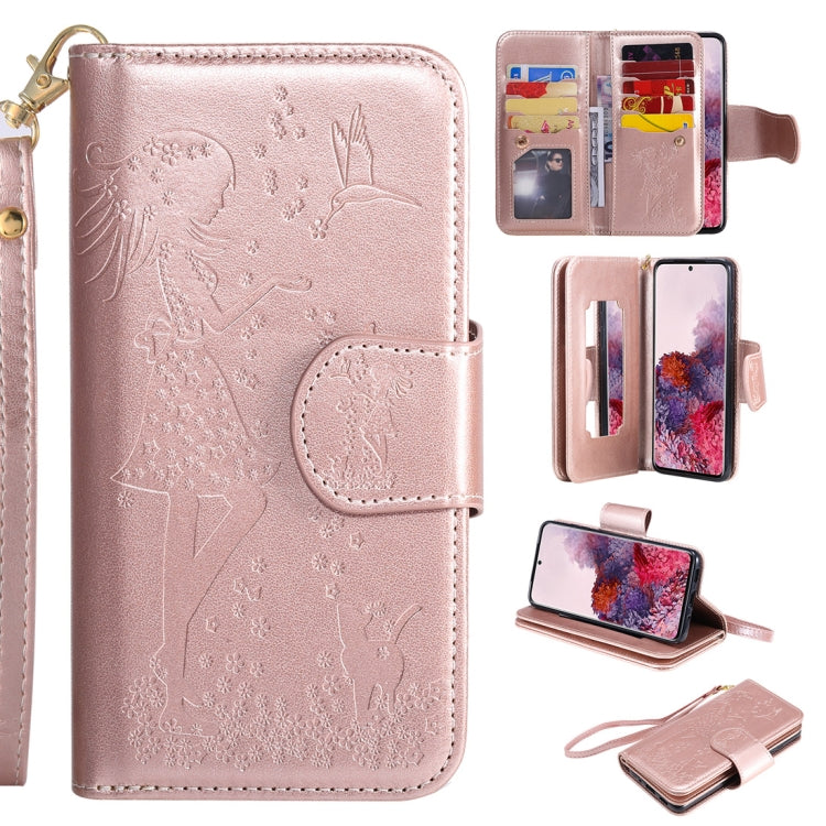 Woman and Cat Embossed Horizontal Flip Leather Case, with Card Slots & Holder & Wallet & Photo Frame & Mirror & Lanyard, For Samsung Galaxy S20, For Samsung Galaxy S20+
