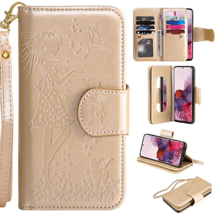 Woman and Cat Embossed Horizontal Flip Leather Case, with Card Slots & Holder & Wallet & Photo Frame & Mirror & Lanyard, For Samsung Galaxy S20, For Samsung Galaxy S20+