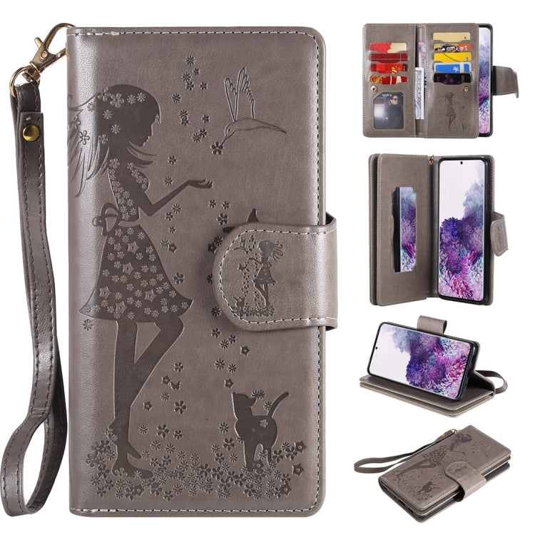 Woman and Cat Embossed Horizontal Flip Leather Case, with Card Slots & Holder & Wallet & Photo Frame & Mirror & Lanyard, For Samsung Galaxy S20, For Samsung Galaxy S20+