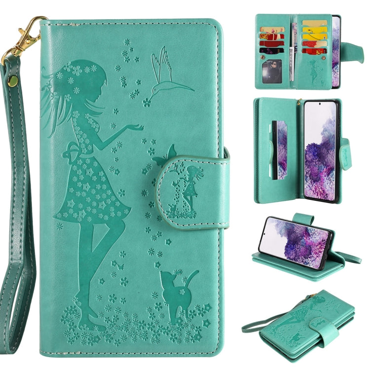 Woman and Cat Embossed Horizontal Flip Leather Case, with Card Slots & Holder & Wallet & Photo Frame & Mirror & Lanyard, For Samsung Galaxy S20, For Samsung Galaxy S20+
