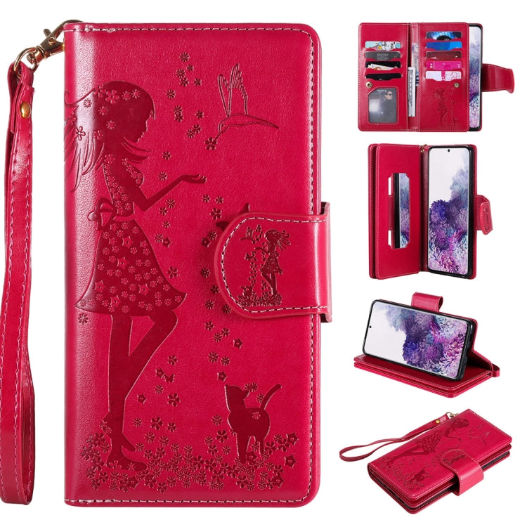 Woman and Cat Embossed Horizontal Flip Leather Case, with Card Slots & Holder & Wallet & Photo Frame & Mirror & Lanyard, For Samsung Galaxy S20, For Samsung Galaxy S20+