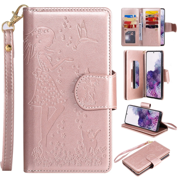 Woman and Cat Embossed Horizontal Flip Leather Case, with Card Slots & Holder & Wallet & Photo Frame & Mirror & Lanyard, For Samsung Galaxy S20, For Samsung Galaxy S20+