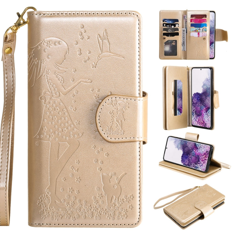 Woman and Cat Embossed Horizontal Flip Leather Case, with Card Slots & Holder & Wallet & Photo Frame & Mirror & Lanyard, For Samsung Galaxy S20, For Samsung Galaxy S20+