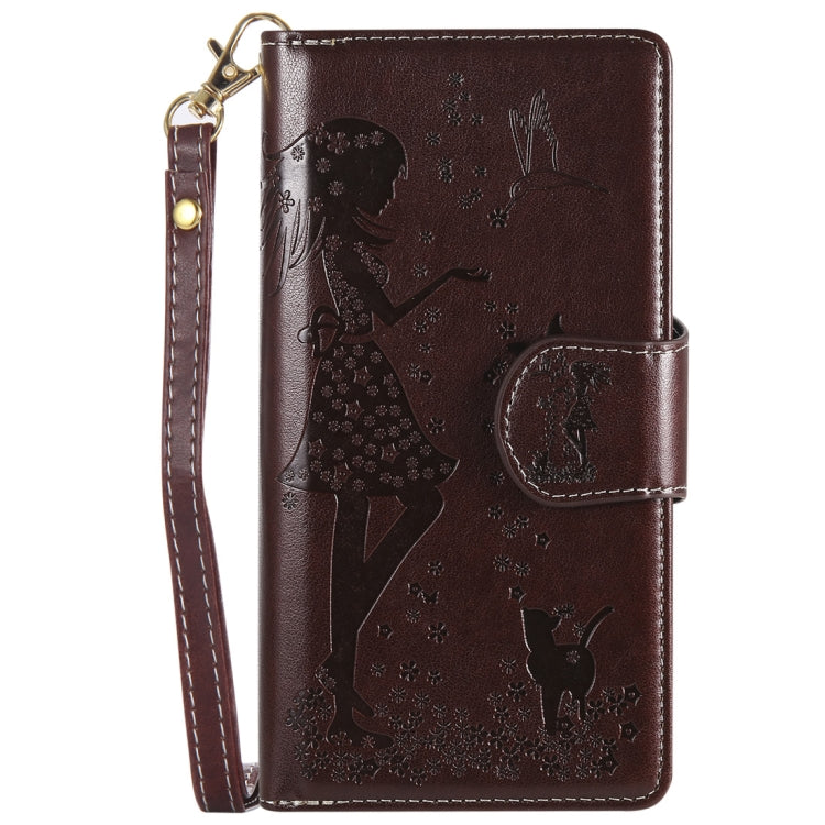 Woman and Cat Embossed Horizontal Flip Leather Case, with Card Slots & Holder & Wallet & Photo Frame & Mirror & Lanyard, For Samsung Galaxy S20 Ultra