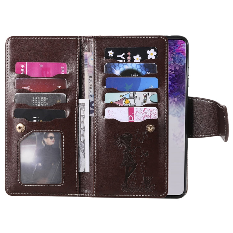 Woman and Cat Embossed Horizontal Flip Leather Case, with Card Slots & Holder & Wallet & Photo Frame & Mirror & Lanyard, For Samsung Galaxy S20 Ultra