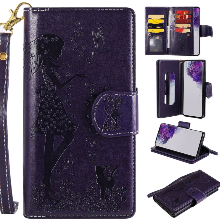 Woman and Cat Embossed Horizontal Flip Leather Case, with Card Slots & Holder & Wallet & Photo Frame & Mirror & Lanyard, For Samsung Galaxy S20 Ultra