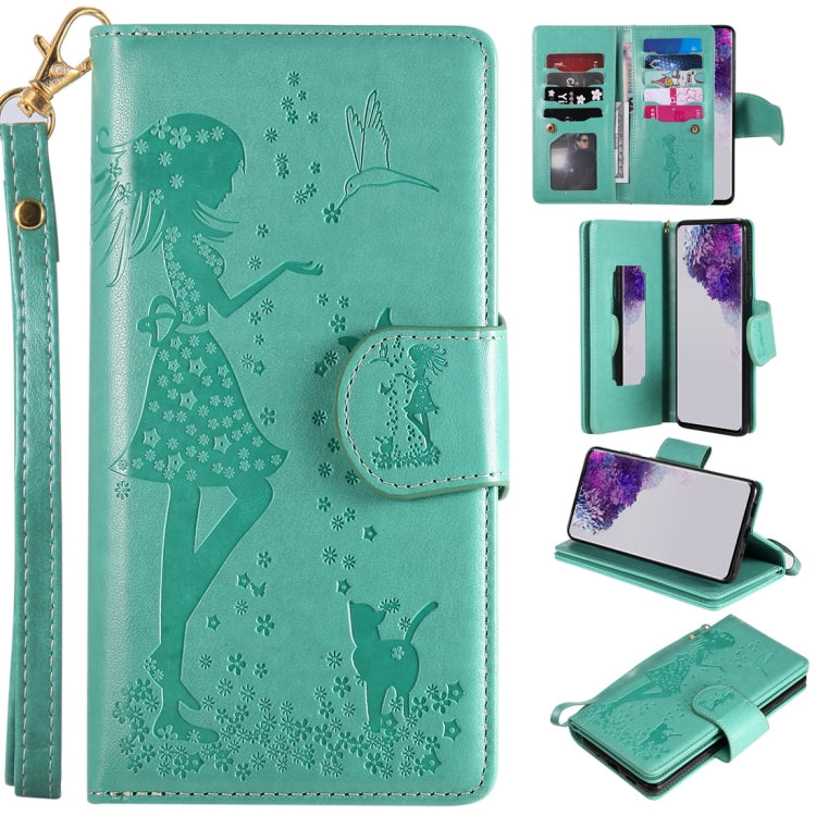 Woman and Cat Embossed Horizontal Flip Leather Case, with Card Slots & Holder & Wallet & Photo Frame & Mirror & Lanyard, For Samsung Galaxy S20 Ultra