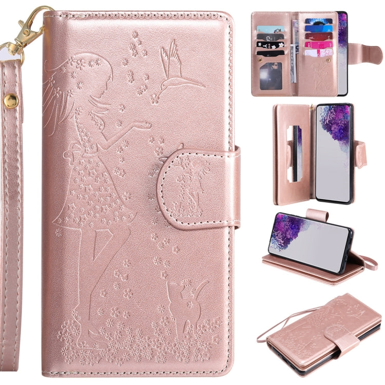 Woman and Cat Embossed Horizontal Flip Leather Case, with Card Slots & Holder & Wallet & Photo Frame & Mirror & Lanyard, For Samsung Galaxy S20 Ultra