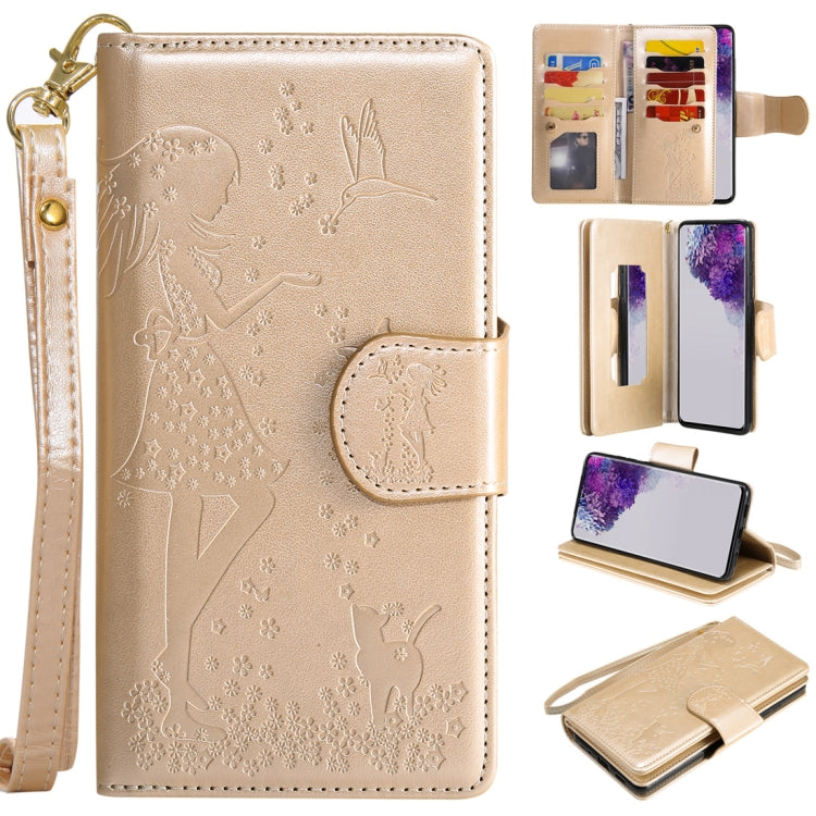 Woman and Cat Embossed Horizontal Flip Leather Case, with Card Slots & Holder & Wallet & Photo Frame & Mirror & Lanyard, For Samsung Galaxy S20 Ultra