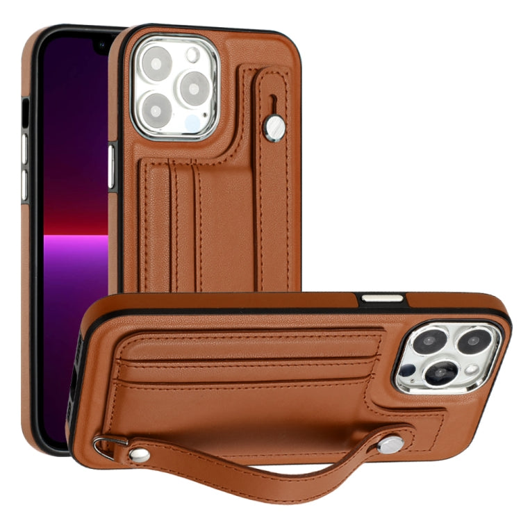 Shockproof Leather Phone Case with Wrist Strap, For iPhone 13, For iPhone 13 Pro, For iPhone 13 Pro Max, For iPhone 12 / 12 Pro