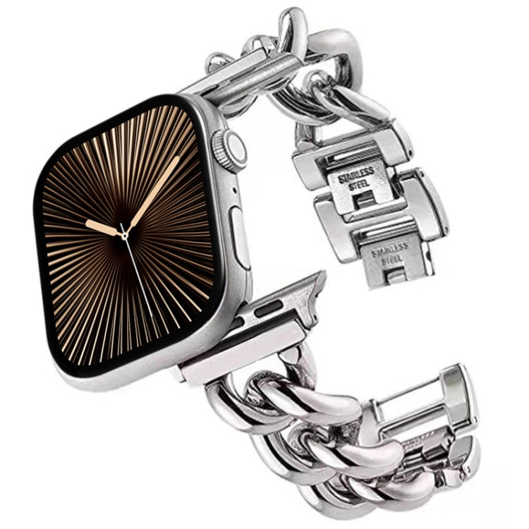 Big Denim Chain Metal Watch Band, For Apple Watch Series 10 46mm, For Apple Watch Series 10 42mm, For Apple Watch SE 2023 44mm, For Apple Watch SE 2023 40mm, For Apple Watch Ultra 2 49mm, For Apple Watch 9 45mm