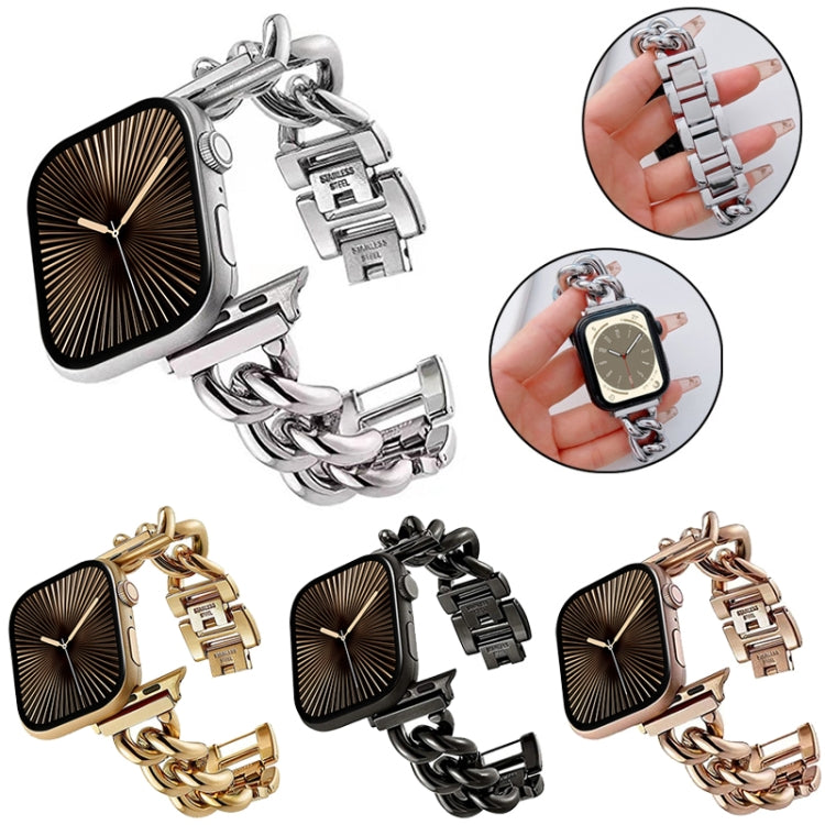 Big Denim Chain Metal Watch Band, For Apple Watch 9 41mm, For Apple Watch Ultra 49mm, For Apple Watch 8 41mm, For Apple Watch 8 45mm, For Apple Watch SE 2022 40mm, For Apple Watch SE 2022 44mm, For Apple Watch 7 41mm, For Apple Watch 7 45mm