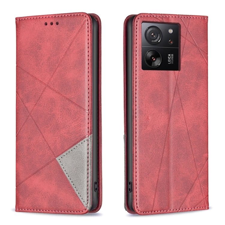 Rhombus Texture Magnetic Leather Phone Case