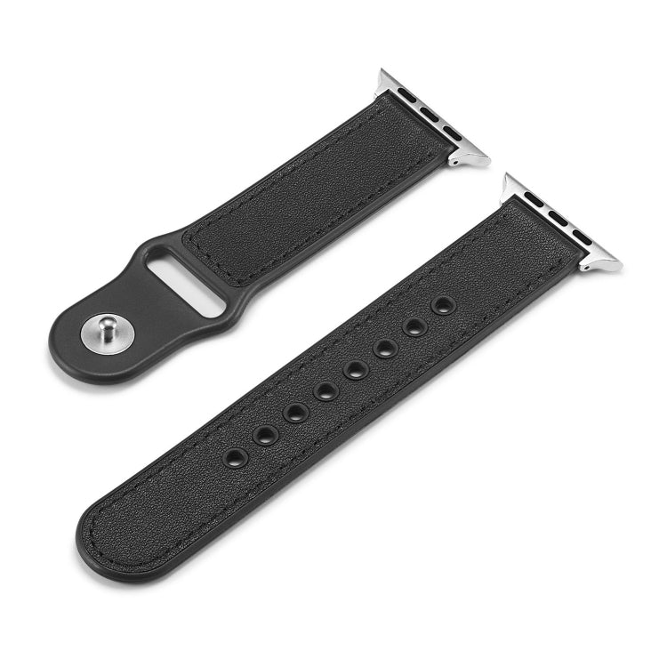 Single Buckle TPU+ Genuine Leather Watchband, For Apple Watch Series 7 41mm / 6 & SE & 5 & 4 40mm / 3 & 2 & 1 38mm, For Apple Watch Series 7 45mm / 6 & SE & 5 & 4 44mm / 3 & 2 & 1 42mm, For Apple Watch Series 8&7 41mm / SE 2&6&SE&5&4 40mm / 3&2&1 38mm�...