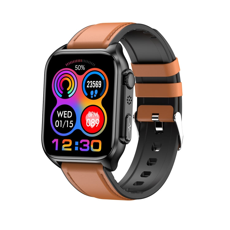 Montre connectée TK12 1,96 pouce, bracelet en cuir, étanche IP67, prise en charge de l'ECG, des soins familiaux à distance, des appels Bluetooth et de la surveillance de la température corporelle, bracelet en cuir (marron), bracelet en cuir (noir)