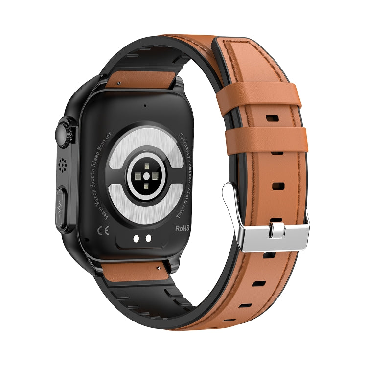 Montre connectée TK12 1,96 pouce, bracelet en cuir, étanche IP67, prise en charge de l'ECG, des soins familiaux à distance, des appels Bluetooth et de la surveillance de la température corporelle, bracelet en cuir (marron), bracelet en cuir (noir)