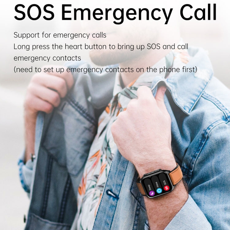 Montre connectée TK12 1,96 pouce, bracelet en cuir, étanche IP67, prise en charge de l'ECG, des soins familiaux à distance, des appels Bluetooth et de la surveillance de la température corporelle, bracelet en cuir (marron), bracelet en cuir (noir)