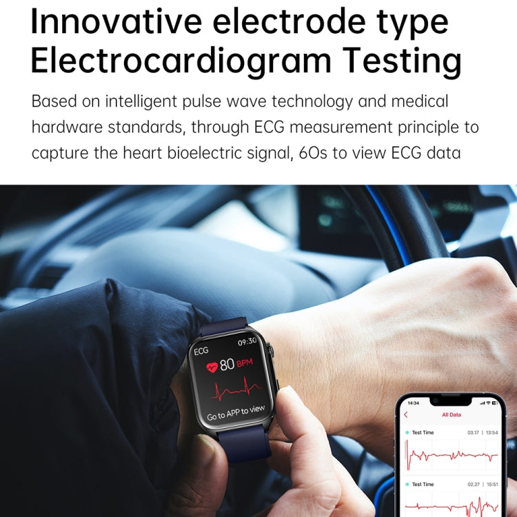 Montre connectée TK12 1,96 pouce, bracelet en cuir, étanche IP67, prise en charge de l'ECG, des soins familiaux à distance, des appels Bluetooth et de la surveillance de la température corporelle, bracelet en cuir (marron), bracelet en cuir (noir)