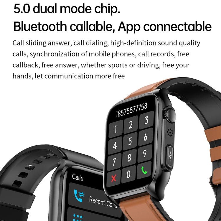 Montre connectée TK12 1,96 pouce, bracelet en cuir, étanche IP67, prise en charge de l'ECG, des soins familiaux à distance, des appels Bluetooth et de la surveillance de la température corporelle, bracelet en cuir (marron), bracelet en cuir (noir)