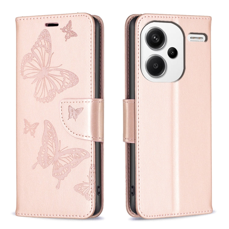 Two Butterflies Embossing Leather Phone Case, For Xiaomi Redmi 13C, For Xiaomi Redmi Note 13 Pro+ 5G, For Xiaomi Redmi Note 13 Pro 5G, For Xiaomi Redmi 12 4G