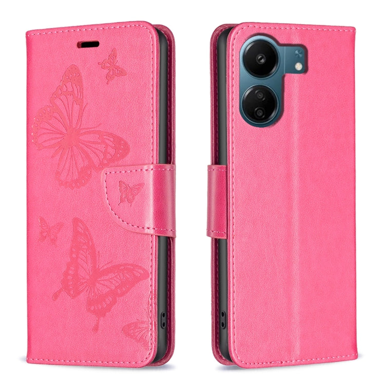 Two Butterflies Embossing Leather Phone Case, For Xiaomi Redmi 13C, For Xiaomi Redmi Note 13 Pro+ 5G, For Xiaomi Redmi Note 13 Pro 5G, For Xiaomi Redmi 12 4G