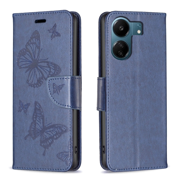Two Butterflies Embossing Leather Phone Case, For Xiaomi Redmi 13C, For Xiaomi Redmi Note 13 Pro+ 5G, For Xiaomi Redmi Note 13 Pro 5G, For Xiaomi Redmi 12 4G