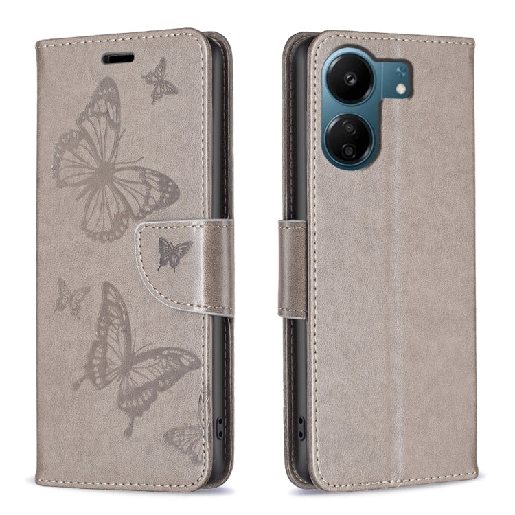 Two Butterflies Embossing Leather Phone Case, For Xiaomi Redmi 13C, For Xiaomi Redmi Note 13 Pro+ 5G, For Xiaomi Redmi Note 13 Pro 5G, For Xiaomi Redmi 12 4G