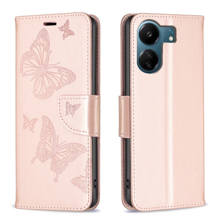 Two Butterflies Embossing Leather Phone Case, For Xiaomi Redmi 13C, For Xiaomi Redmi Note 13 Pro+ 5G, For Xiaomi Redmi Note 13 Pro 5G, For Xiaomi Redmi 12 4G