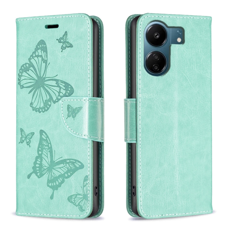 Two Butterflies Embossing Leather Phone Case, For Xiaomi Redmi 13C, For Xiaomi Redmi Note 13 Pro+ 5G, For Xiaomi Redmi Note 13 Pro 5G, For Xiaomi Redmi 12 4G