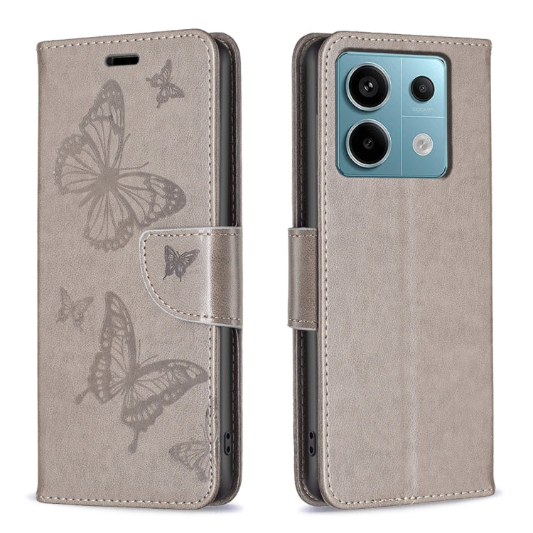Two Butterflies Embossing Leather Phone Case, For Xiaomi Redmi Note 13 Pro 4G Global, For Xiaomi Poco M6 Pro 4G, For Xiaomi Redmi Note 13 4G Global, For Xiaomi Redmi Note 13