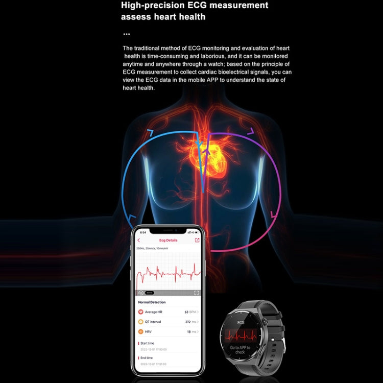 Montre connectée TK20 (1,39 pouce) avec bracelet en silicone, prise en charge de l'ECG, des soins à distance et de la température corporelle, bracelet en silicone (rouge), bracelet en silicone (noir), bracelet en silicone (bleu)