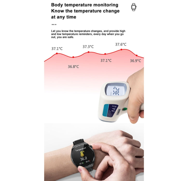 Montre connectée TK20 (1,39 pouce) avec bracelet en silicone, prise en charge de l'ECG, des soins à distance et de la température corporelle, bracelet en silicone (rouge), bracelet en silicone (noir), bracelet en silicone (bleu)