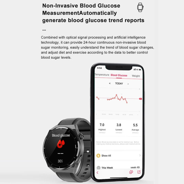 Montre connectée TK20 (1,39 pouce) avec bracelet en silicone, prise en charge de l'ECG, des soins à distance et de la température corporelle, bracelet en silicone (rouge), bracelet en silicone (noir), bracelet en silicone (bleu)