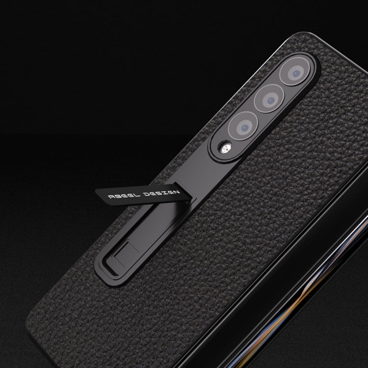Integrated Genuine Leather Litchi Texture Phone Case with Holder