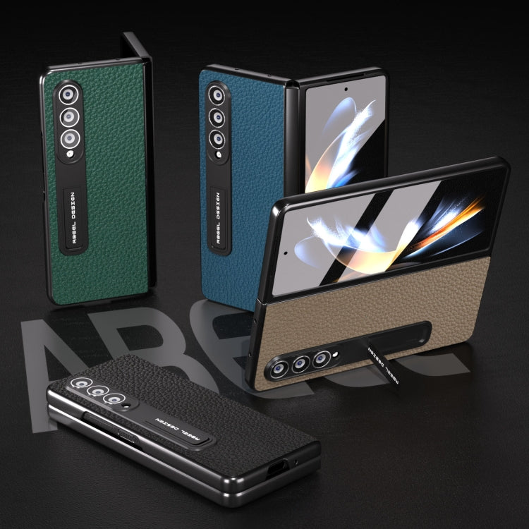 Integrated Genuine Leather Litchi Texture Phone Case with Holder