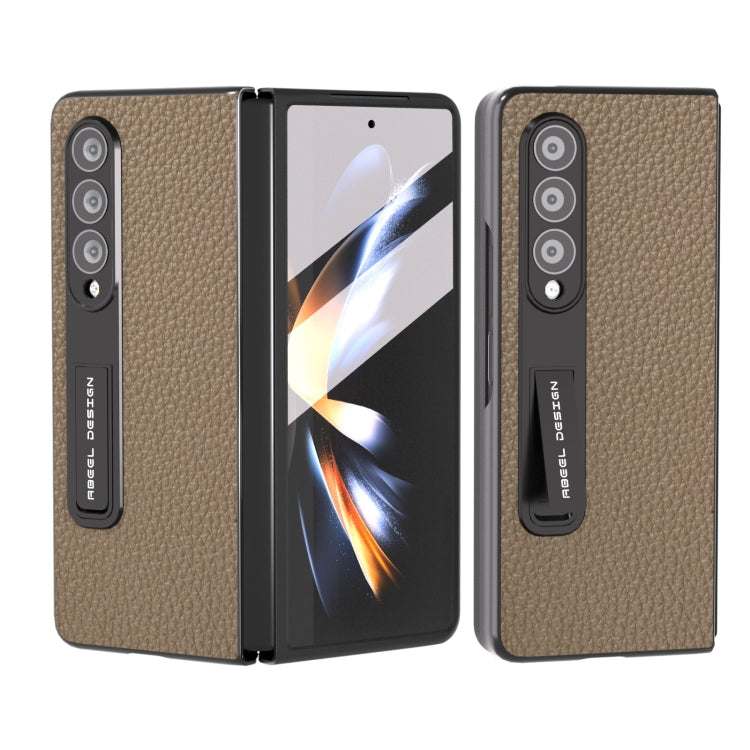 Integrated Genuine Leather Litchi Texture Phone Case with Holder