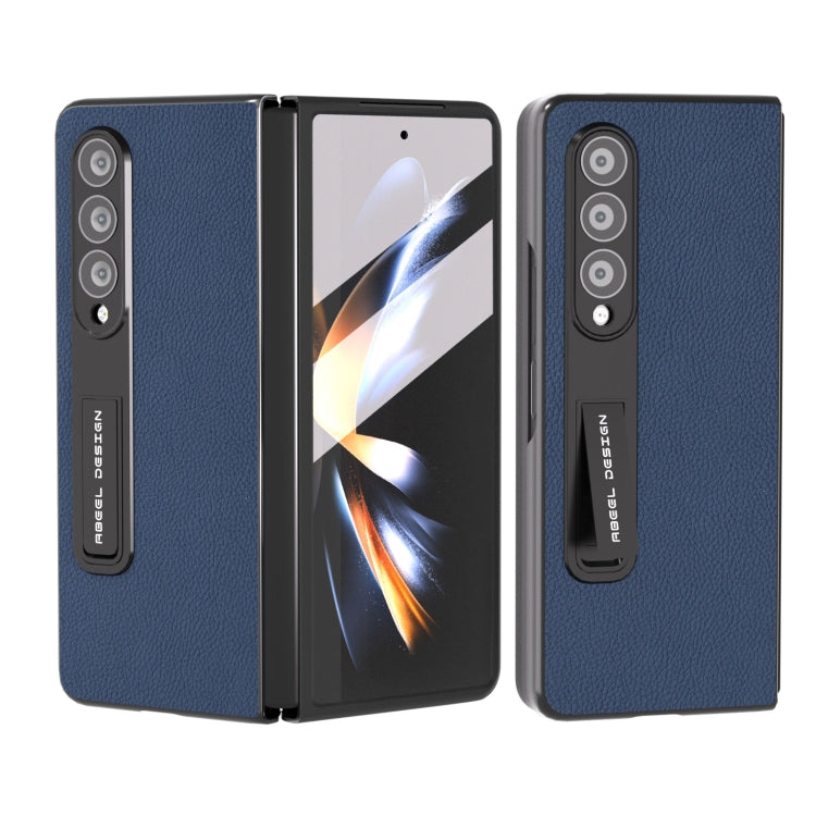 Integrated Genuine Leather + PC Litchi Texture Phone Case with Holder, For Samsung Galaxy Z Fold3 5G, For Samsung Galaxy Z Fold4 5G