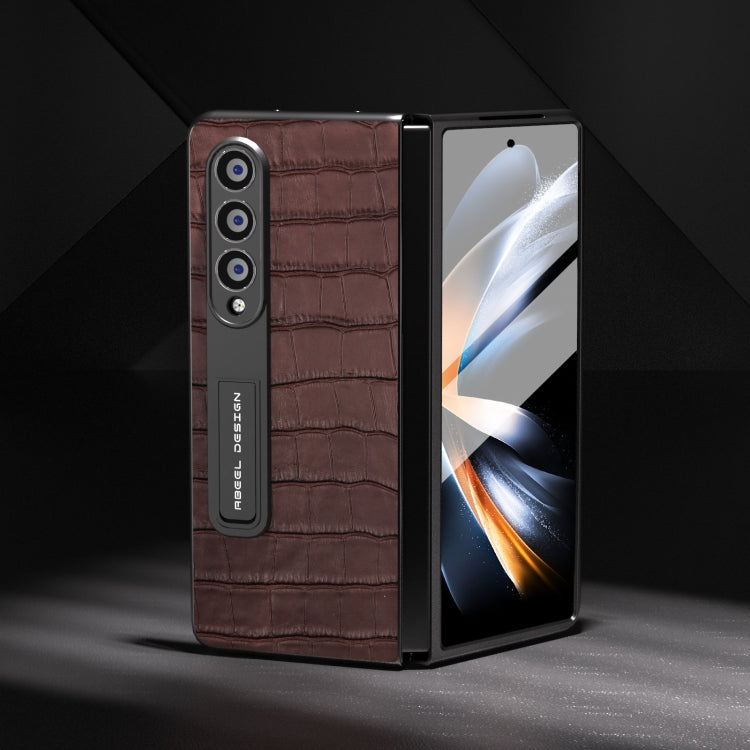 Integrated Crocodile Texture Genuine Leather Phone Case, For Samsung Galaxy Z Fold3 5G, For Samsung Galaxy Z Fold4 5G