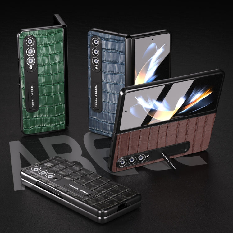 Integrated Crocodile Texture Genuine Leather Phone Case, For Samsung Galaxy Z Fold3 5G, For Samsung Galaxy Z Fold4 5G