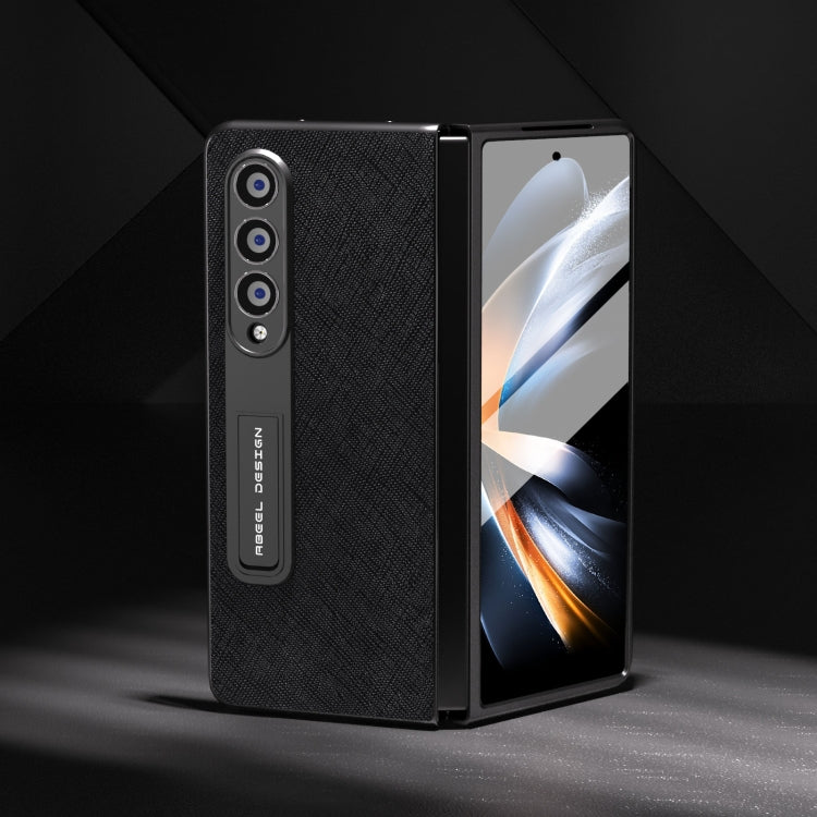 Integrated Cross Texture Genuine Leather Phone Case with Holder, For Samsung Galaxy Z Fold3 5G, For Samsung Galaxy Z Fold4 5G