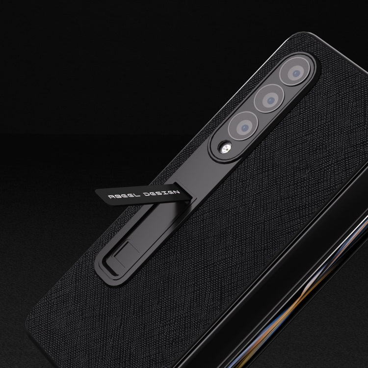 Integrated Cross Texture Genuine Leather Phone Case with Holder, For Samsung Galaxy Z Fold3 5G, For Samsung Galaxy Z Fold4 5G